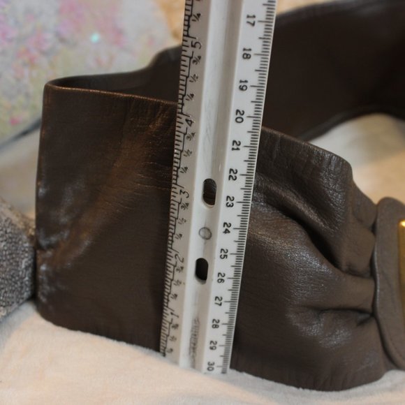 ?Vintage Leo & Rexx 1980\'s Art Deco Metal Chunky Leather Statement Belt 25\